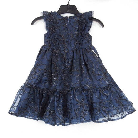 Kensie Girl Soutache Organza Blue Dress Girl's Size 5 Tinsel Ribbon Accent - Picture 4 of 9